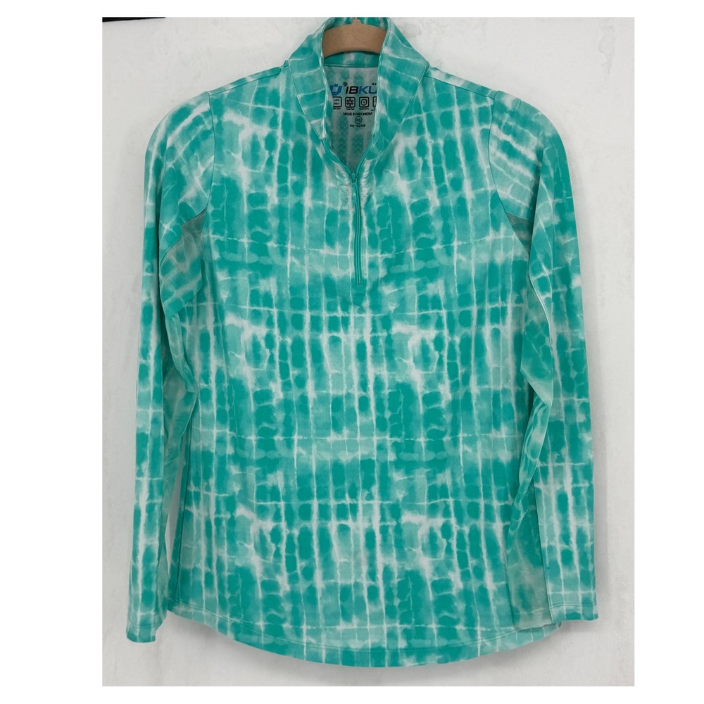 IBKUL 1/4 Zip Top Women XS Teal Tie Dye Sun Golf Tennis Activewear Athleisure‎
